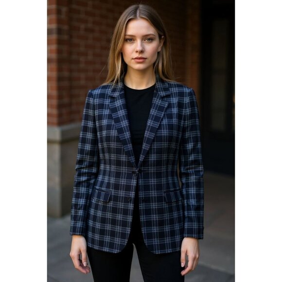 Paquette Byer California Womens Small Blue Plaid Cotton Blazer Jacket Preppy - Picture 1 of 6